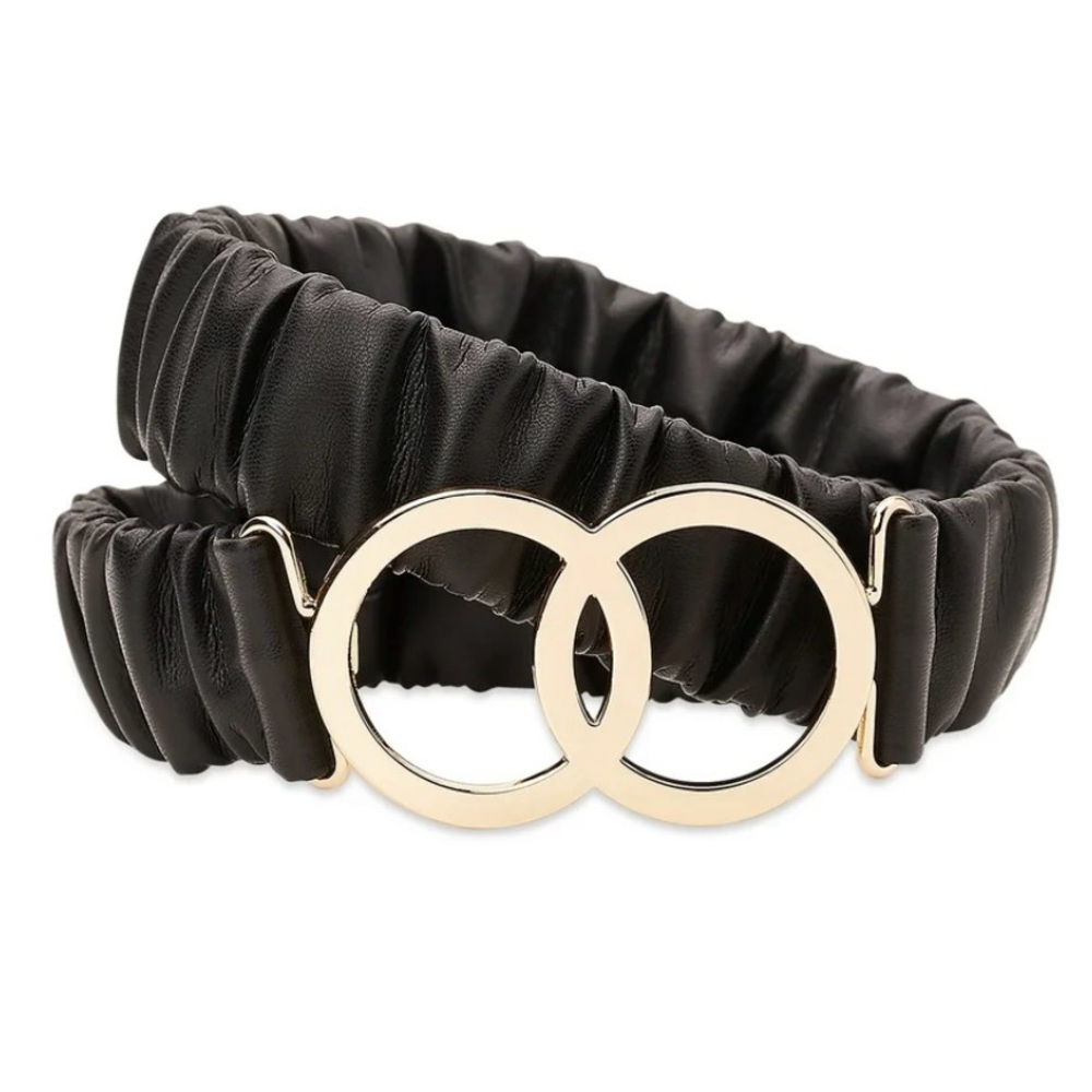 Madden NYC Women's Ruched PU Stretch Belt, Black 2X/3X